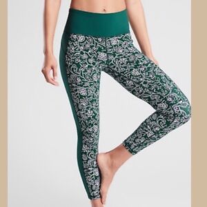 Athleta Workout Leggings Athletic Floral Green Leggings Small Tall ST
